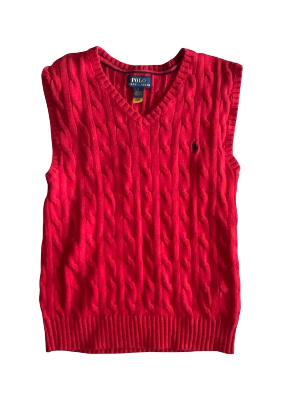 Polo by Ralph Lauren Red Cable-Knit V-Neck Kids Sweater Vest Size 7